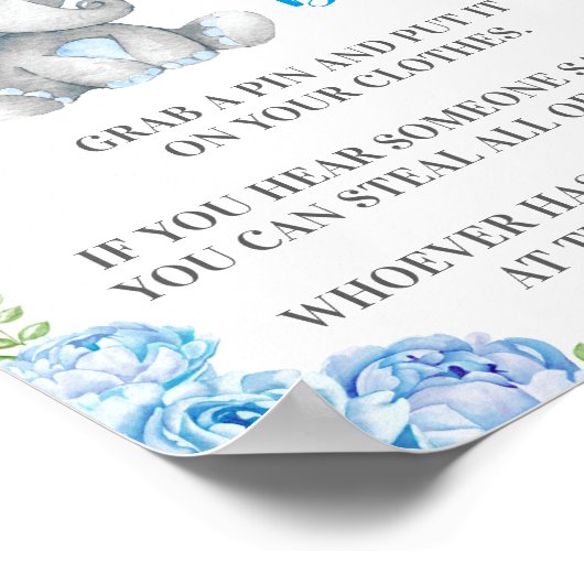 言わないベビーピンゲーム象男の赤ちゃんシャワー ポスター (角)