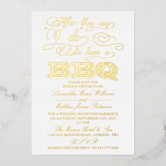 言われたらバーベキューしよう!結婚実在 箔招待状 (正面)