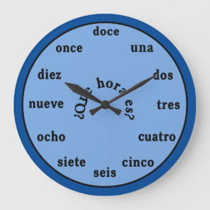 言スペインの語の壁の時計の青の影 ラージ壁時計