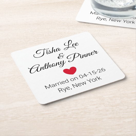 言葉とハート結婚披露宴 スクエアペーパーコースター (アングル)