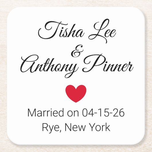 言葉とハート結婚披露宴 スクエアペーパーコースター (正面)