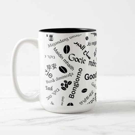 言葉のすべての言語でおはよう ツートーンマグカップ (左)