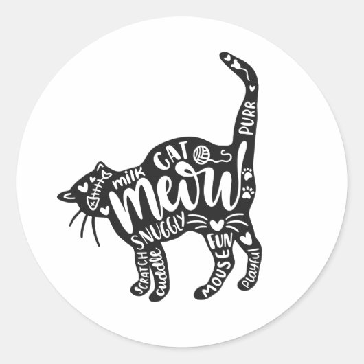 言葉の入った猫 ラウンドシール (正面)