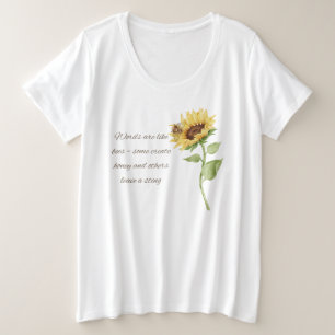 言葉はハチミツみたい… ひまわりとハチ プラスサイズTシャツ