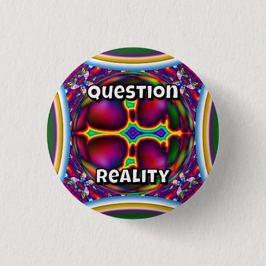 言葉を変えるのも自由 (Question Reality) 缶バッジ (正面)