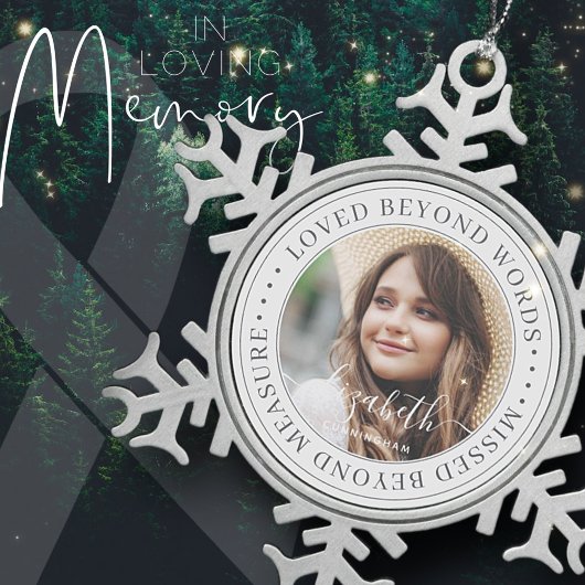 言葉を超えて愛されたメモリアルエレガントシック写真 スノーフレークピューターオーナメント