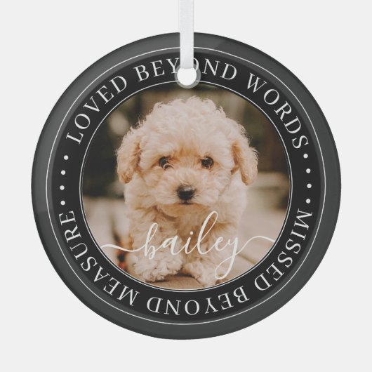 言葉を超えて愛されるペットエレガントメモリアルシック写真 ガラスオーナメント (正面)