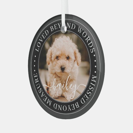 言葉を超えて愛されるペットエレガントメモリアルシック写真 ガラスオーナメント (正面左)