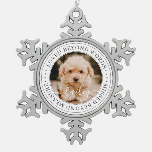 言葉を超えて愛されるペットエレガントメモリアルシック写真 スノーフレークピューターオーナメント (正面)