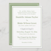 言葉エレガント伝統的セージ緑結婚白 招待状 (正面/裏面)