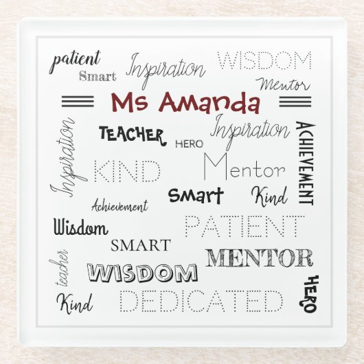 言葉メンター感動的先生感謝 ガラスコースター (正面)