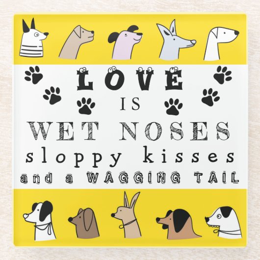 言葉ユーモアのある犬とペットの飼い主 ガラスコースター (正面)