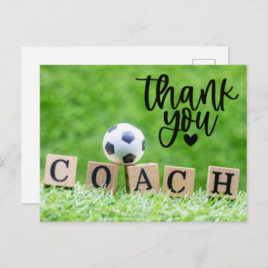言葉付きサッカーボールありがとうコーチ ポストカード (正面/裏面)
