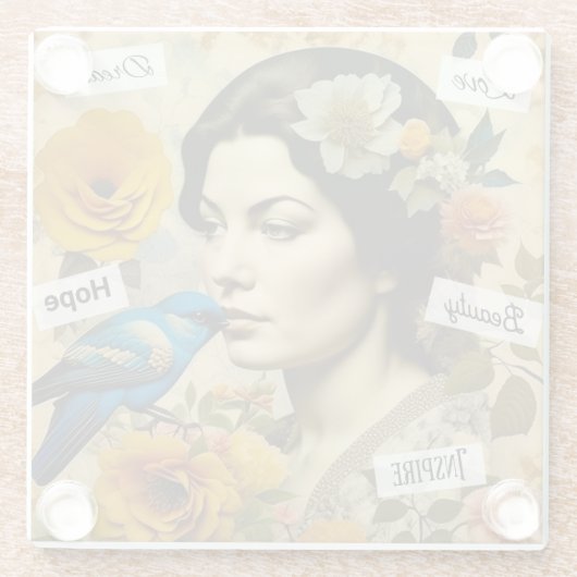 言葉感動的とヴィンテージの女パーソナライズされた性 ガラスコースター (裏面)