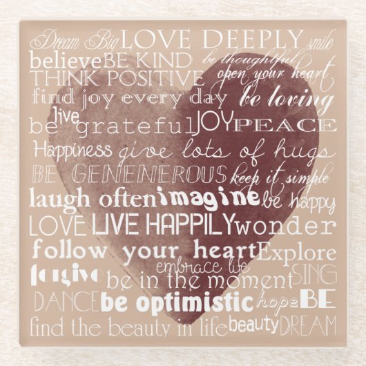 言葉感動的水カラーハート ガラスコースター (正面)