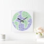 言語の世界 スクエア壁時計 (ホーム)