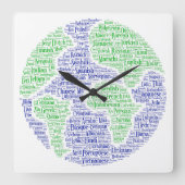 言語の世界 スクエア壁時計 (正面)