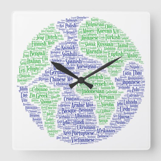 言語の世界 スクエア壁時計 (正面)