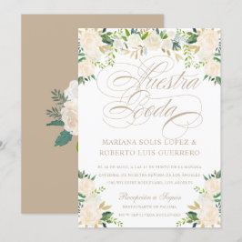 言語スペインのNuestra Boda flores pintadas 招待状