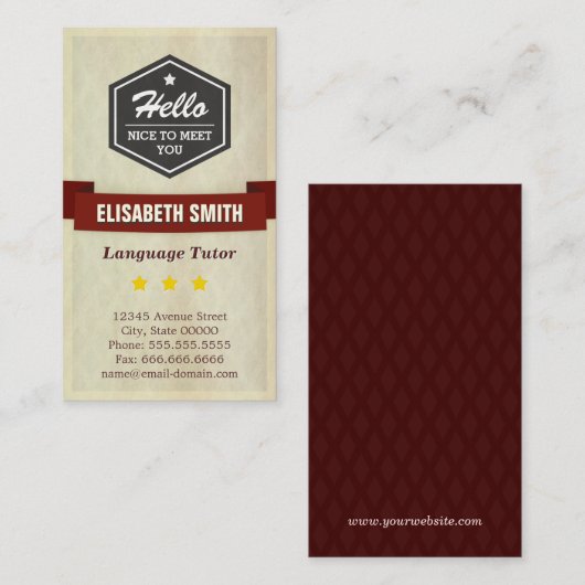 言語チューター – レトログランジスタイル 名刺 (正面/裏面)