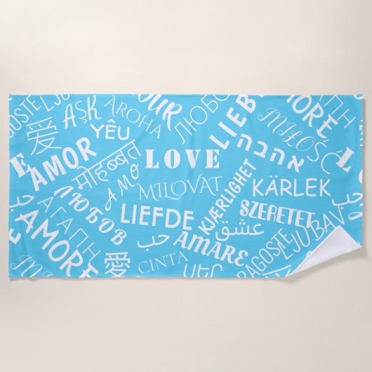 言語ラブ数々の文字ブルービーチタオル ビーチタオル (正面)