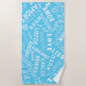 言語ラブ数々の文字ブルービーチタオル ビーチタオル (正面)
