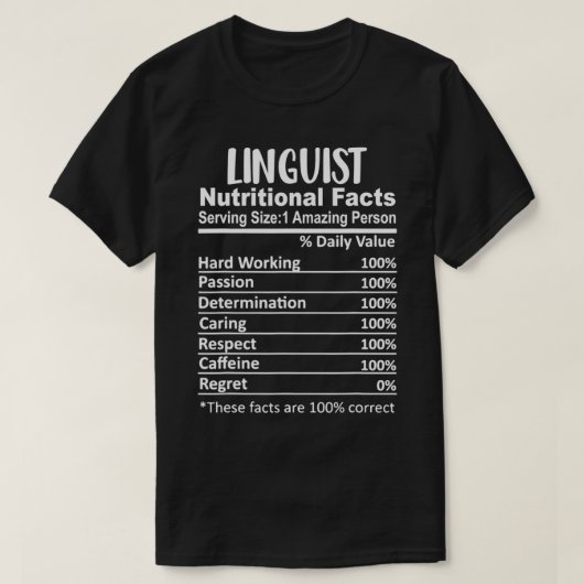 言語学者の栄養事実おもしろい Tシャツ (デザイン正面)