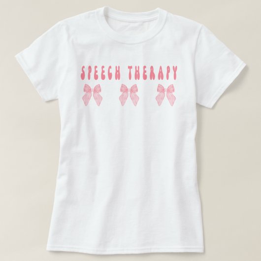 言語治療Tシャツ、言語聴覚士服、ピンクのリボン、言語治療士アシスタント服 Tシャツ (デザイン正面)