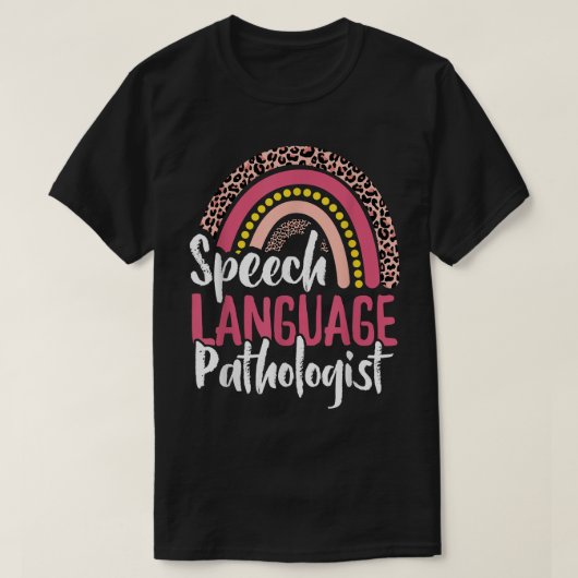 言語病理学者SLPかわいいヒョウのレインブ Tシャツ (デザイン正面)