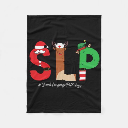 言語療法士 クリスマス SLP サンタ フリースブランケット (正面)