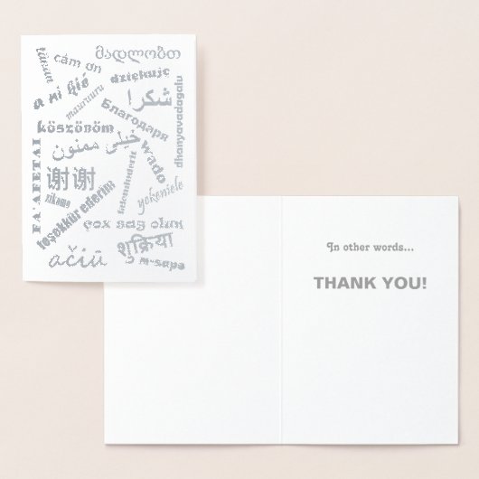 言語Multilingual Thank You Silverタイポグラフィ 箔カード (ディスプレー)