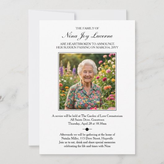 訃報と葬儀案内(写真付き) 招待状 (正面)