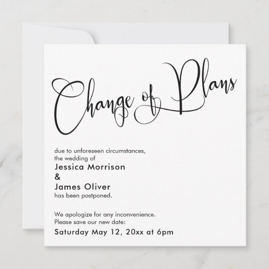 「計エレガント画の変更」の延期結婚カード 招待状 (正面)