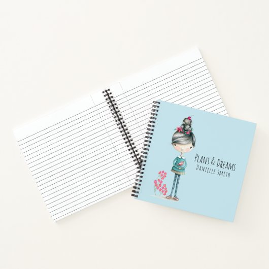 「計画と夢」かわいいボホガールと鳥 ノートブック (内部)