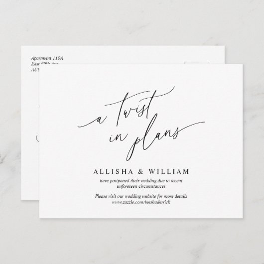 計画のねじれ、結婚式招待状延期 ポストカード (正面/裏面)