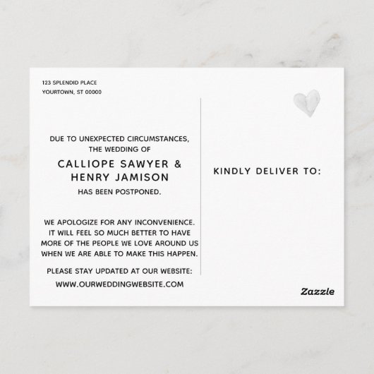 計画のブラシストローク変更の延期結婚日 ポストカード (裏面)