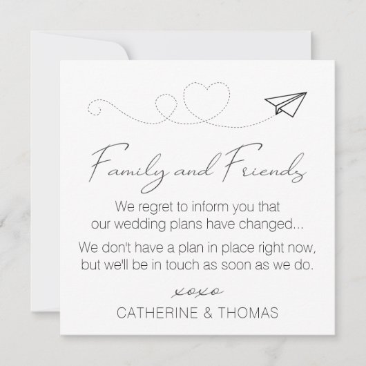 計画の中立的変更 – 結婚の延期された注記 招待状 (正面)