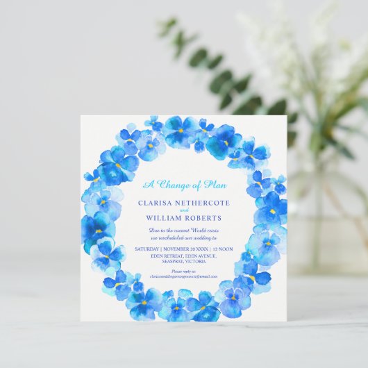 計画の再計画の青いパンジ結婚ー変更 招待状 (スタンド正面)