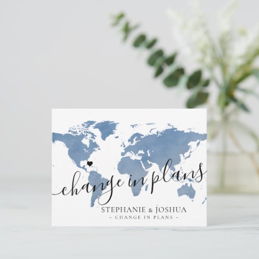 計画の変更が延期された宛先ウェディングブルー ポストカード (スタンド正面)