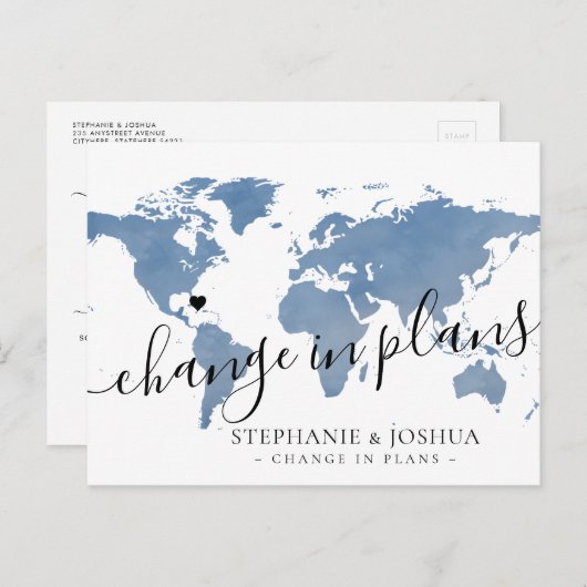 計画の変更が延期された宛先ウェディングブルー ポストカード (正面/裏面)