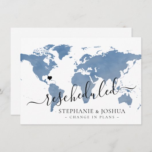 計画の変更が延期された宛先ウェディングブルー 案内状 (正面/裏面)