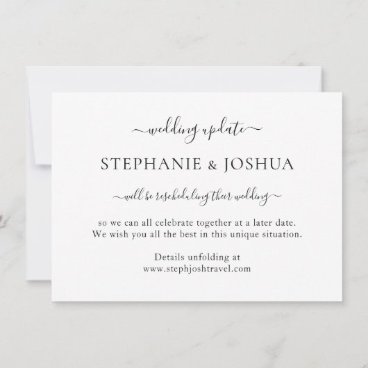計画の変更が延期された宛先ウェディングブルー 案内状 (裏面)