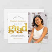 計画の変更の卒業はっきりした金ゴールドタイポグラフィ インビテーションポストカード (正面/裏面)