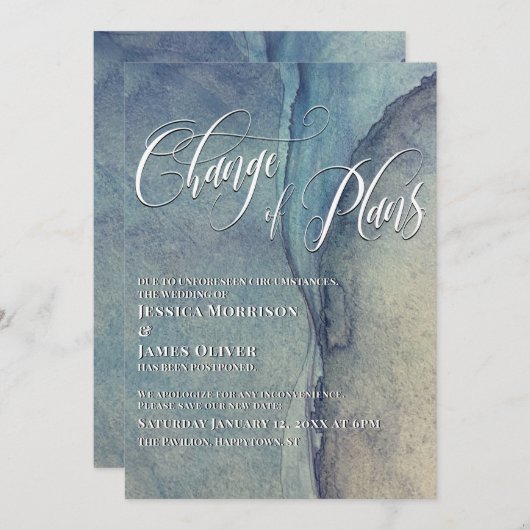 計画の変更アートブルース延期結婚のカード 招待状 (正面/裏面)