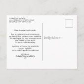 計画の変更ダスティブルー結婚の延期期間 案内ポストカード (裏面)