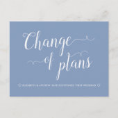 計画の変更ダスティブルー結婚の延期期間 案内ポストカード (正面)