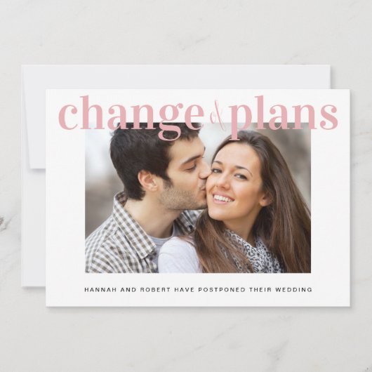 計画の変更ピンク結婚の延期 案内状 (正面)