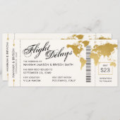 計画の変更ワールドマップボーディングチケット結婚 案内状 (正面/裏面)