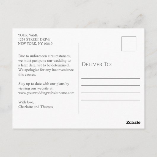 計画の変更再計画ま結婚たはイベント ポストカード (裏面)