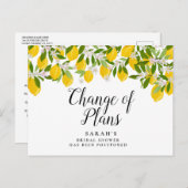 計画の変更延期されたレモンブライダルシャワー 案内ポストカード (正面/裏面)